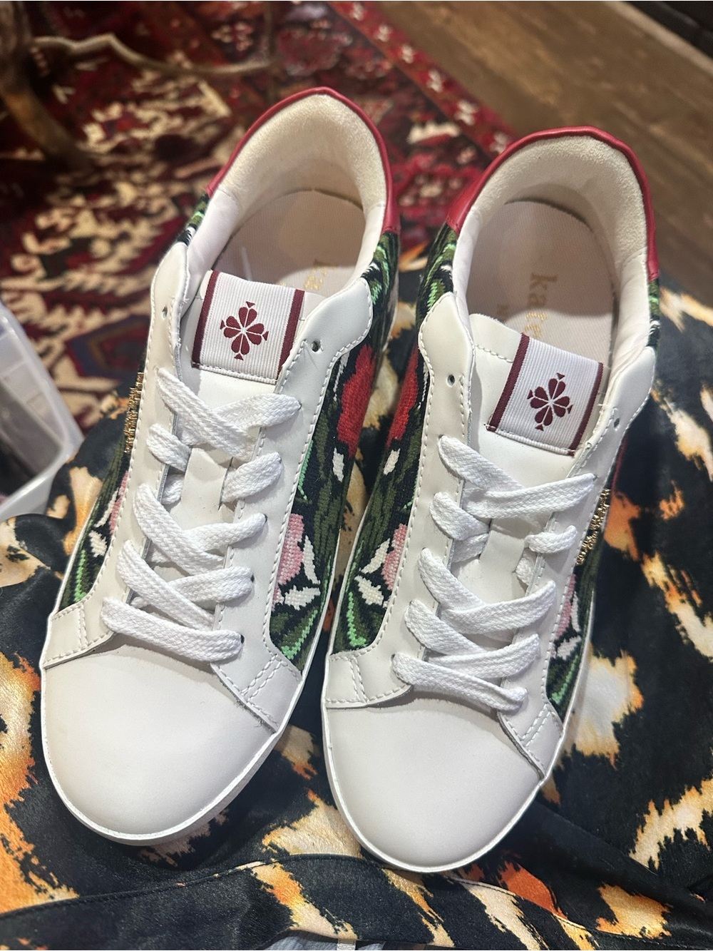 kate spade White Leather Low-Top Sneakers with Floral Side Panels